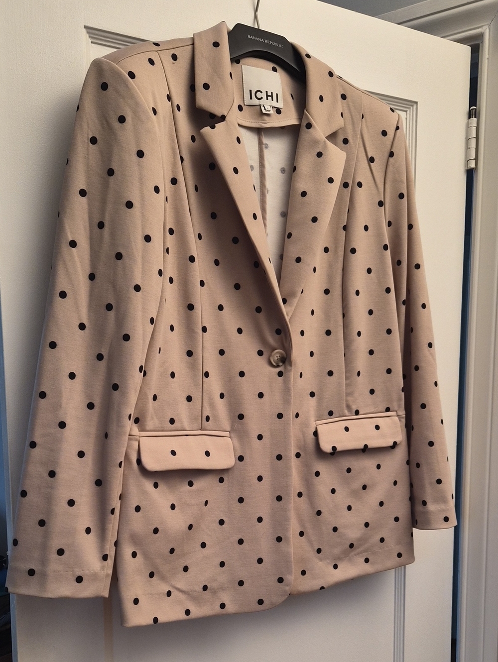 ICHI Beige Polka Dot Single-Button Blazer